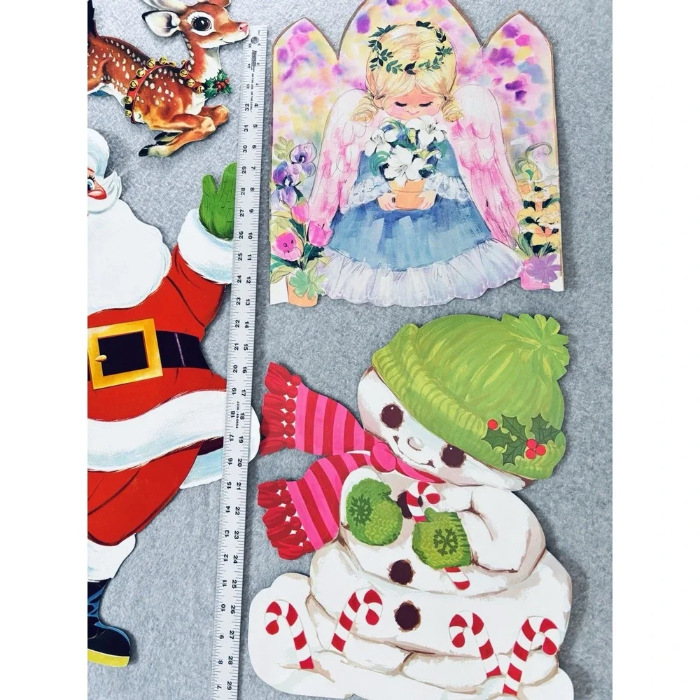 Vintage Die Cut Christmas Decorations Lot‎ Santa Snowman Reindeer Angel Dennison